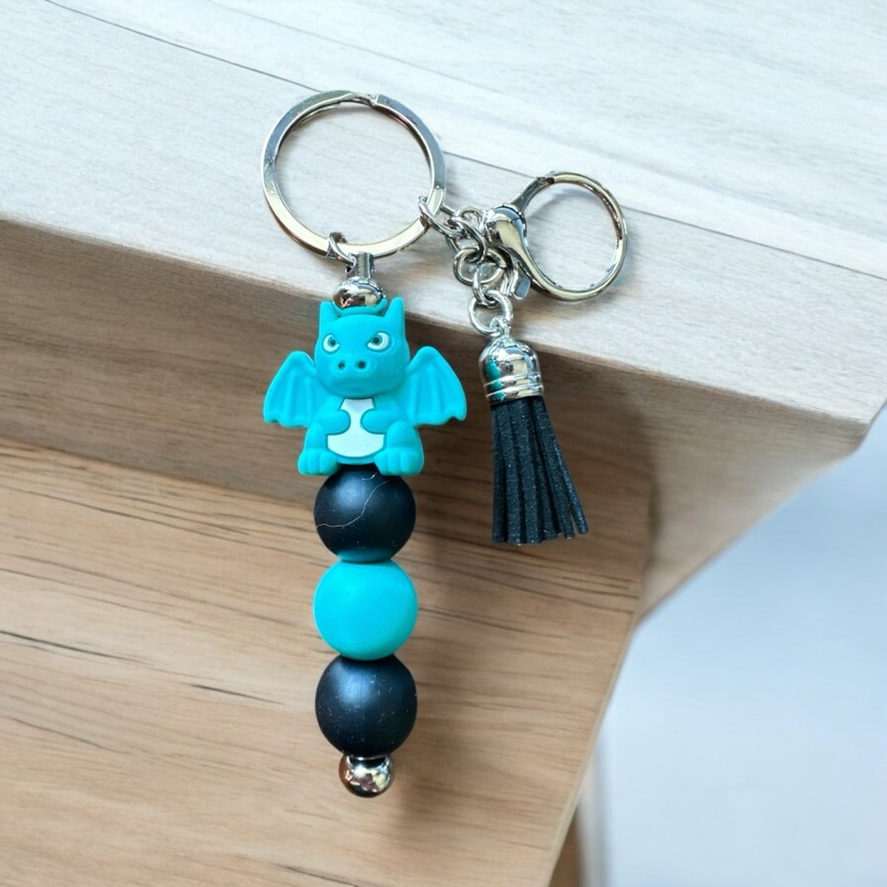 Turquoise and Black Dragon Key Chain